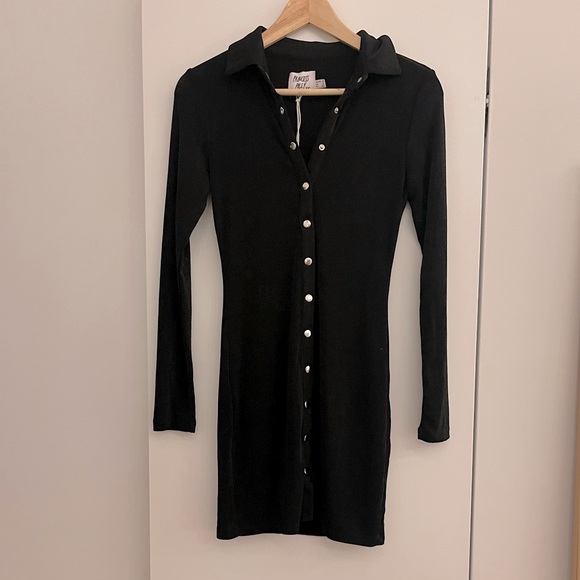 Princess Poly elody long sleeve mini dress in black with silver snap buttons NWT - Picture 4 of 9